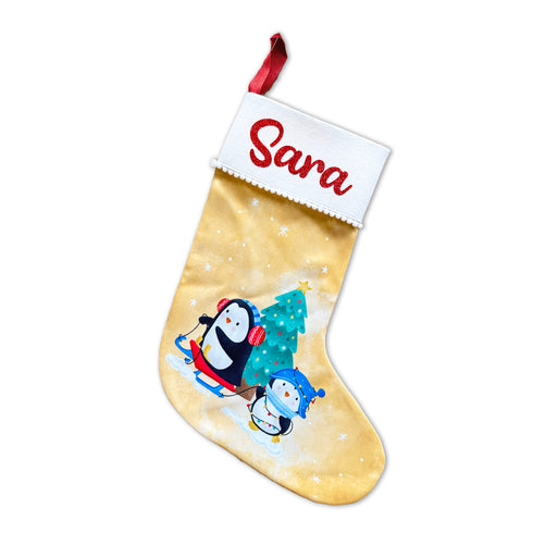 Penguin on a Sled Stocking