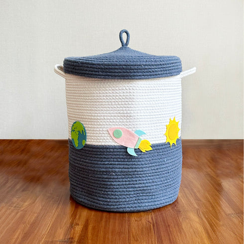 Solar System - Navy Blue Rope Basket with Lid