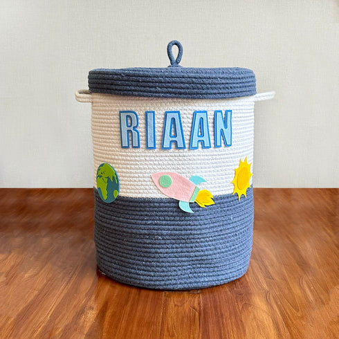 Solar System - Navy Blue Rope Basket with Lid