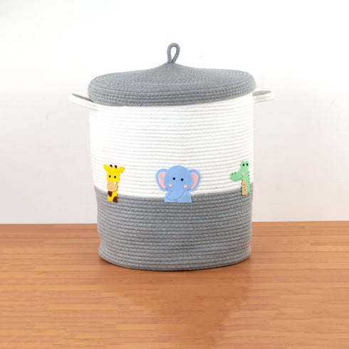 Safari Animals- Grey Rope Basket With Lid