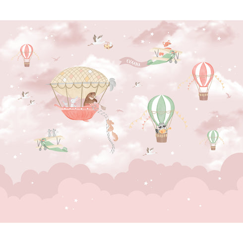 Pink Personalised Hot Air Balloon Wallpaper