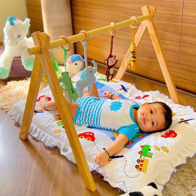 Baby Nursery Wooden Play Gym Foldable Baby Gym with Toys Play Gym Frame