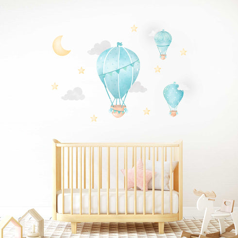 Hot Air Balloon Blue - Wall Decal Sticker