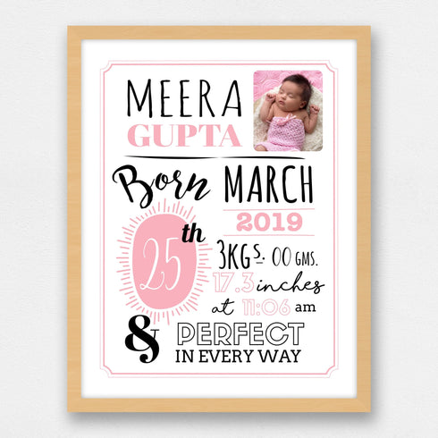 Personalised Baby Birth Details Framed Print