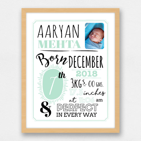 Personalised Baby Birth Details Framed Print