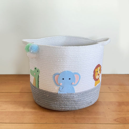 Safari Animals - Grey Rope Personalised Storage Basket