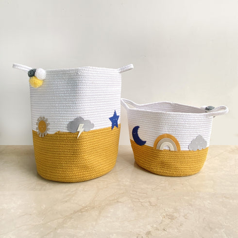Sun Stars & Moon - Ochre Rope Personalised Storage Basket