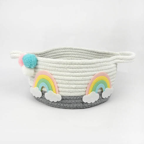 Small Grey Rope Basket - Rainbows
