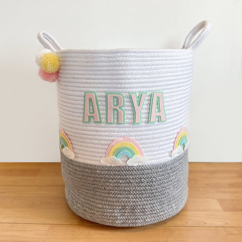 Rainbow - Grey Rope Personalised Storage Basket