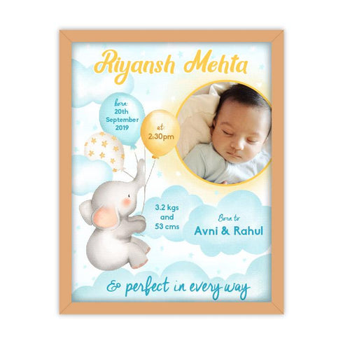 Birth Detail Frame - Baby Elephant