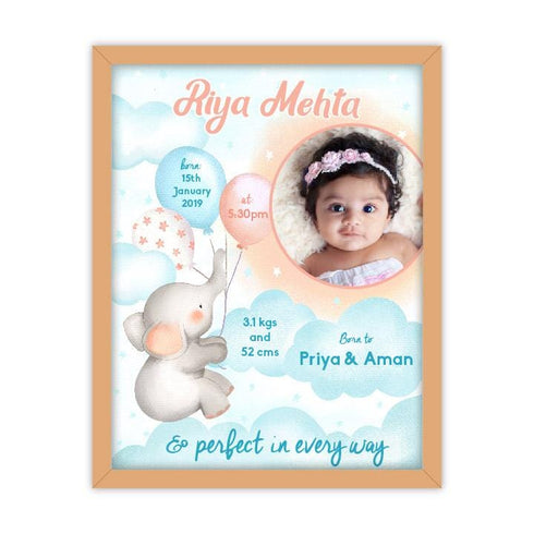 Birth Detail Frame - Baby Elephant