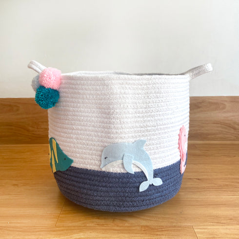 Sea Creatures - Navy Rope Personalised Storage Basket