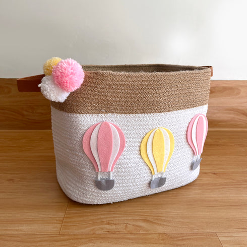 Pink Hot Air Balloons - Jute & Cotton Rope Storage Basket