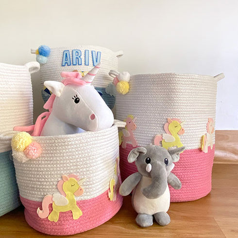Little Unicorn - Pink Rope Personalised Storage Basket