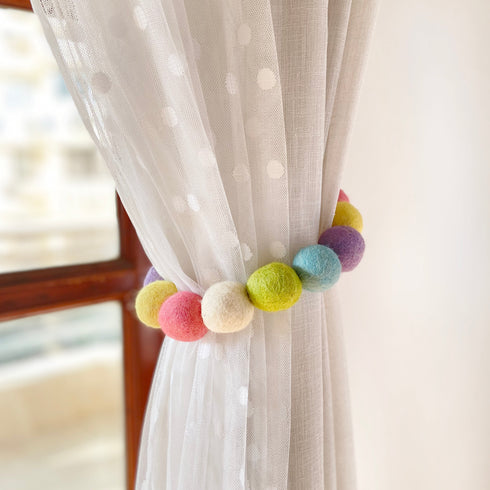 Multicolour Felt Ball - Curtain Tie Pair