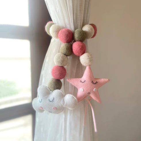 Cloud, Star and Felt Ball - Curtain Tie Pair