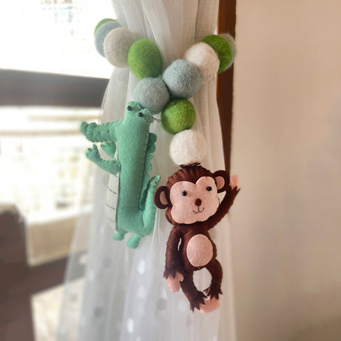 Safari Animals and Felt Ball - Curtain Tie Pair