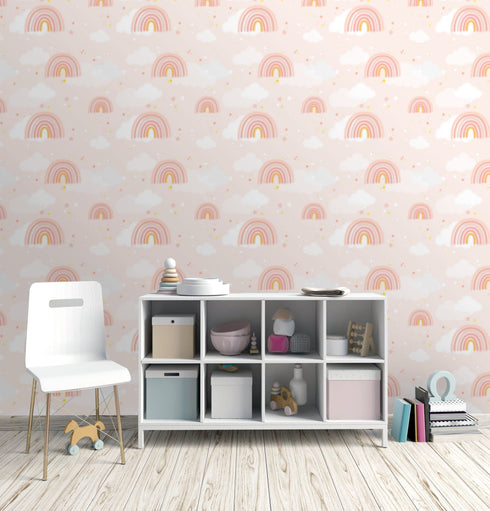 Peach Rainbows Kids Nursery Wallpaper