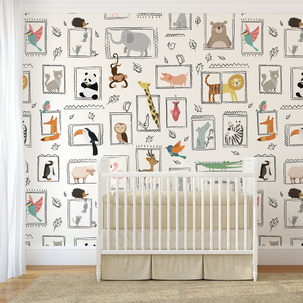 Nursery Décor Neutral Room Jungle Theme Animals Kids Wallpaper Design ...