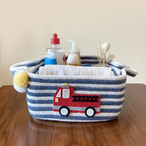 Navy & White Striped Basket - Little Fire Truck