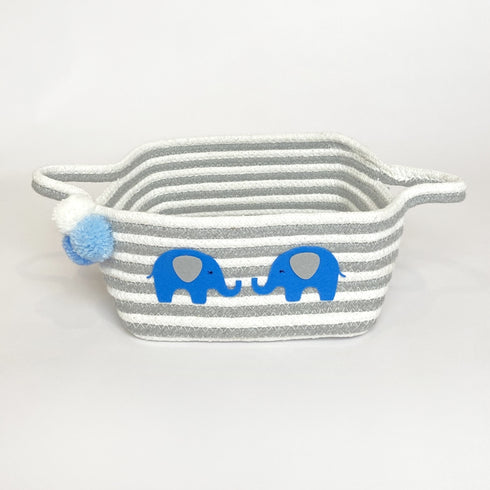 Grey & White Striped Basket - Blue Elephant
