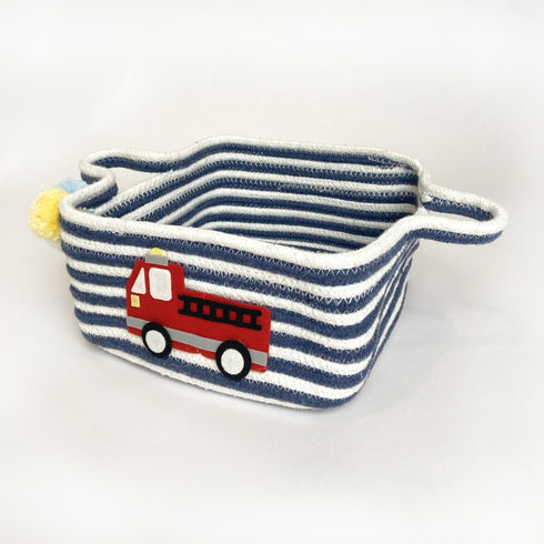 Navy & White Striped Basket - Little Fire Truck