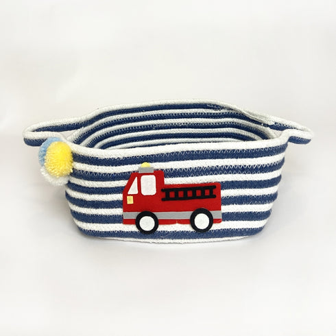 Navy & White Striped Basket - Little Fire Truck