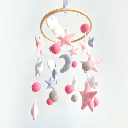Clouds & Stars Ceiling Mobile Hanging - Pink