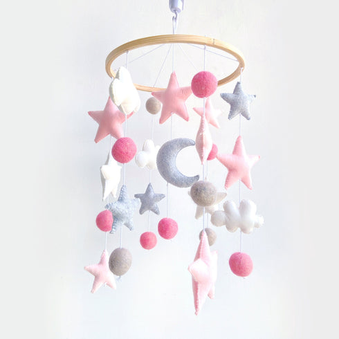 Clouds & Stars Ceiling Mobile Hanging - Pink