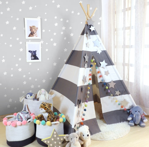 Tent/Tepee - Grey and White Striped