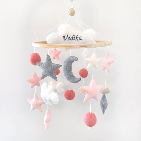 Stars & Moon Cot Mobile - Pink