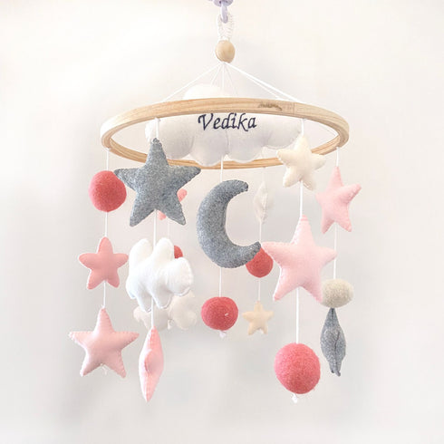 Stars & Moon Cot Mobile - Pink