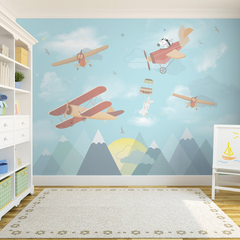 Vintage Airplanes Nursery Wallpaper