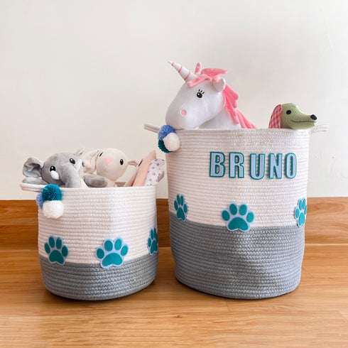 Pet Paws - Grey Rope Personalised Storage Basket