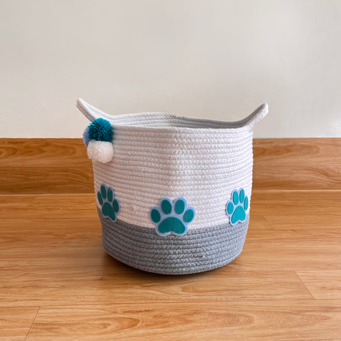 Pet Paws - Grey Rope Personalised Storage Basket