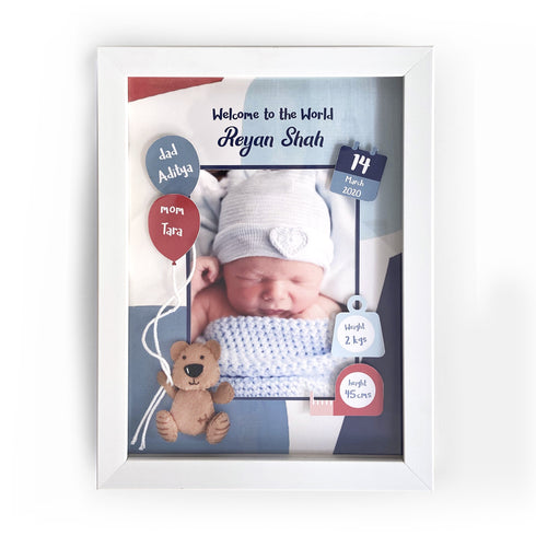 Blue & Red Teddy Birth Statistics Frame