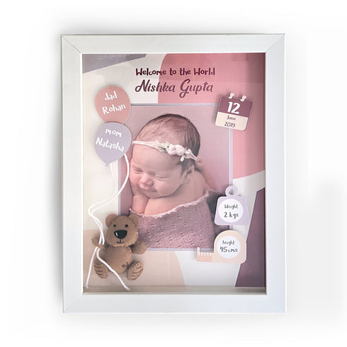 Pink & Purple Teddy Birth Statistics Frame