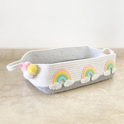 Grey Cotton Rope Hamper Basket - Rainbow