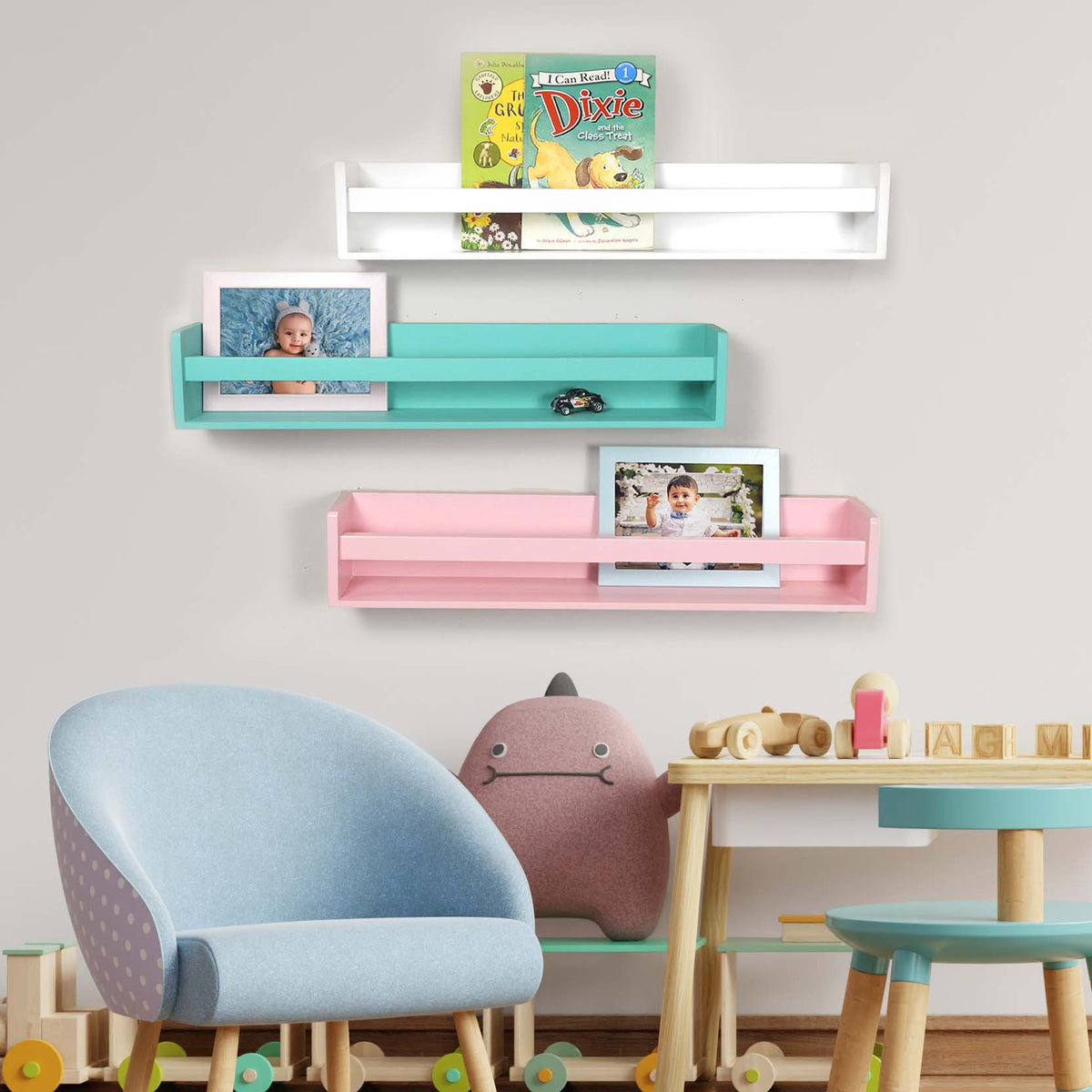 Floating Wall Mounted Wooden Nursery Bookshelf For Kids Room Décor