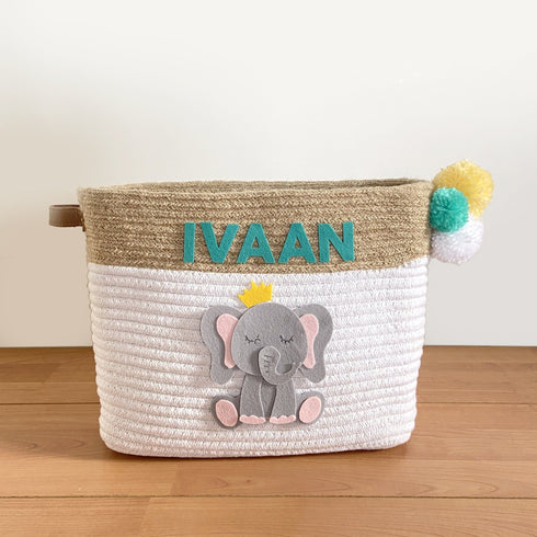 Jute & Cotton Rope Storage Basket - Elephant