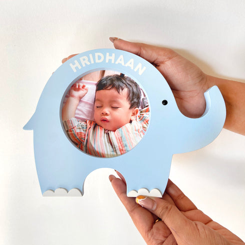 Personalised Baby Elephant Photo Frame - Blue
