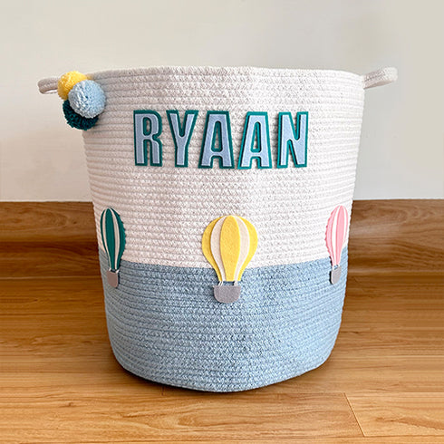Hot Air Balloons - Blue Rope Personalised Storage Basket