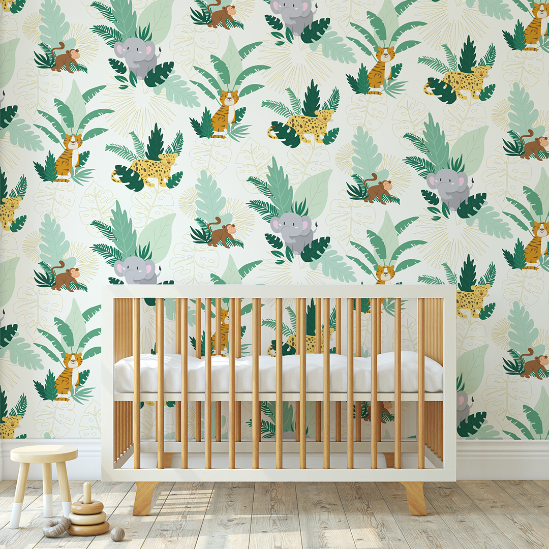 Baby Nursery Jungle Safari Animals Wallpaper Nursery Wall Decor Kids ...