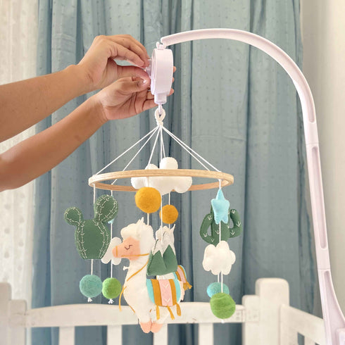 Baby Llama Cot Mobile - Amber