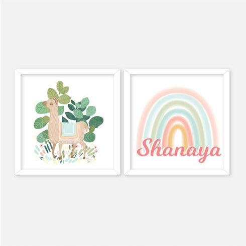 Llama and Rainbow Wall Art Set