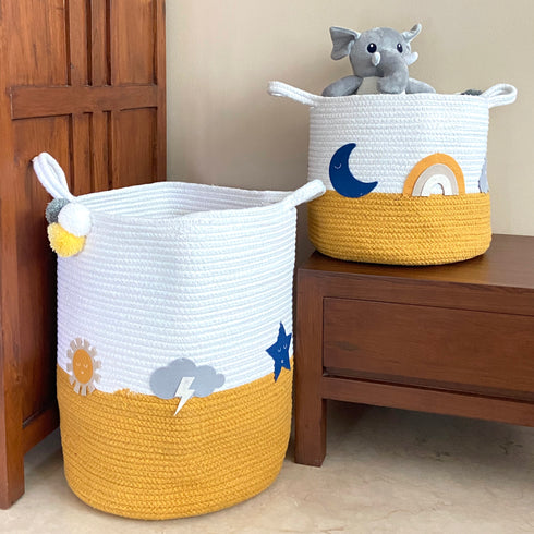Sun Stars & Moon - Ochre Rope Personalised Storage Basket