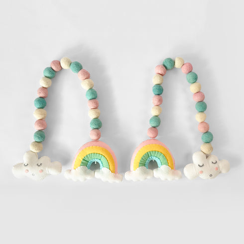 Rainbow, Cloud and Felt Ball - Curtain Tie Pair