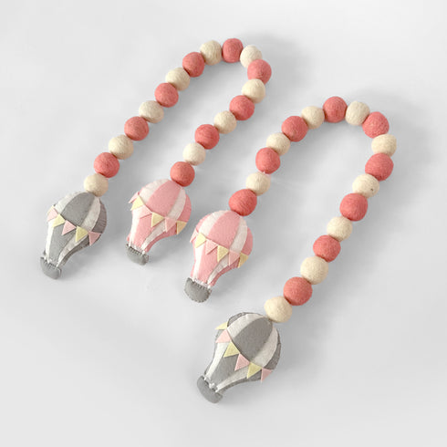 Pink Hot Air Balloons and Felt Ball - Curtain Tie Pair