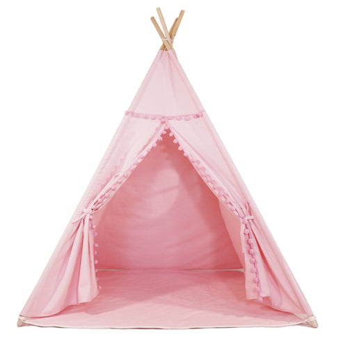 Tent/Tepee - Pink with Pom Poms