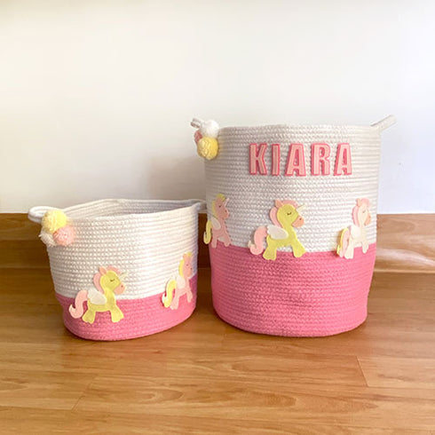 Little Unicorn - Pink Rope Personalised Storage Basket